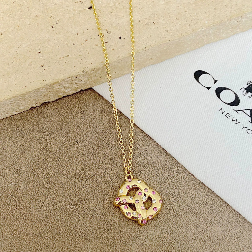 Coach Twisted Heart Necklace Colorful Rhinestone Metal